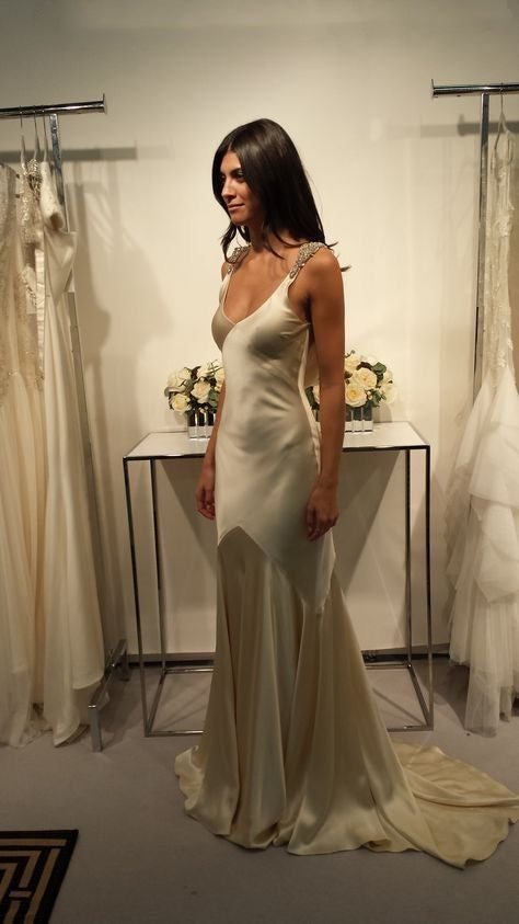 Classy Satin Mermaid Wedding Evening Dress，Formal Prom Dress With Beaded cc2488