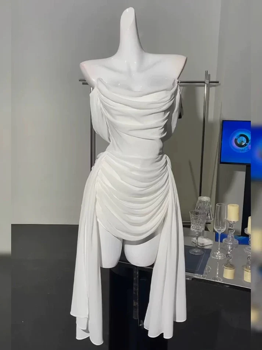 Simple Off The Shoulder White Chiffon Pleated Short Prom Dress Formal Graduation Homecoming Dress cc3453