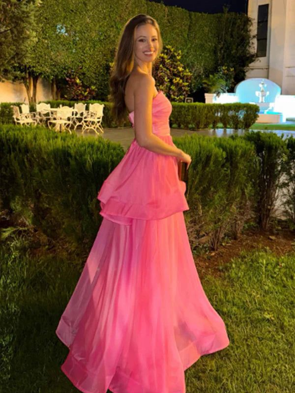 Sweet Pink Strapless Tulle A Line Evening Dress Formal Prom Dress cc2207