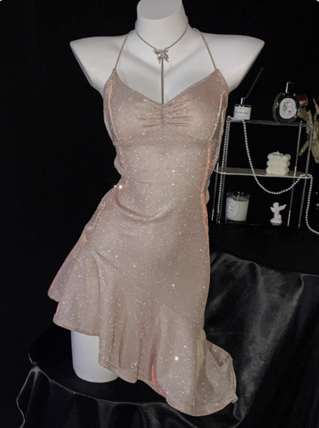 Simple Pink Spaghetti Straps Ruffles Short Homecoming Dress Cocktail Dress cc3280