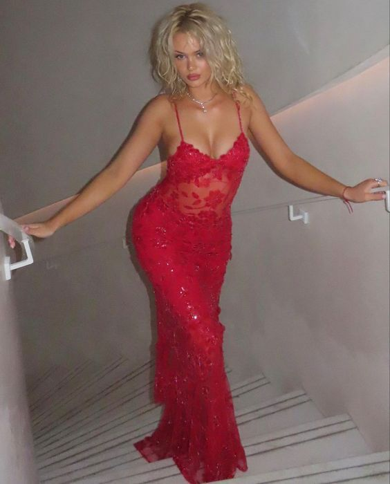 Gorgeous Red Lace Beading Mermaid Evening Dress  Party Prom Dress cc1590
