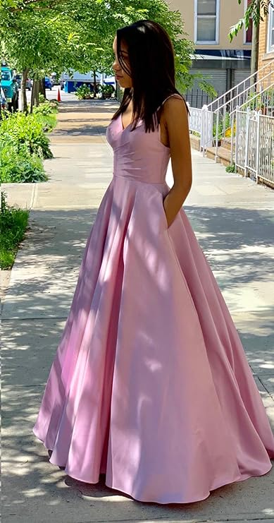 Classic Pink A-line Prom Dress With Pockets,Pink Dance Dress cc1121