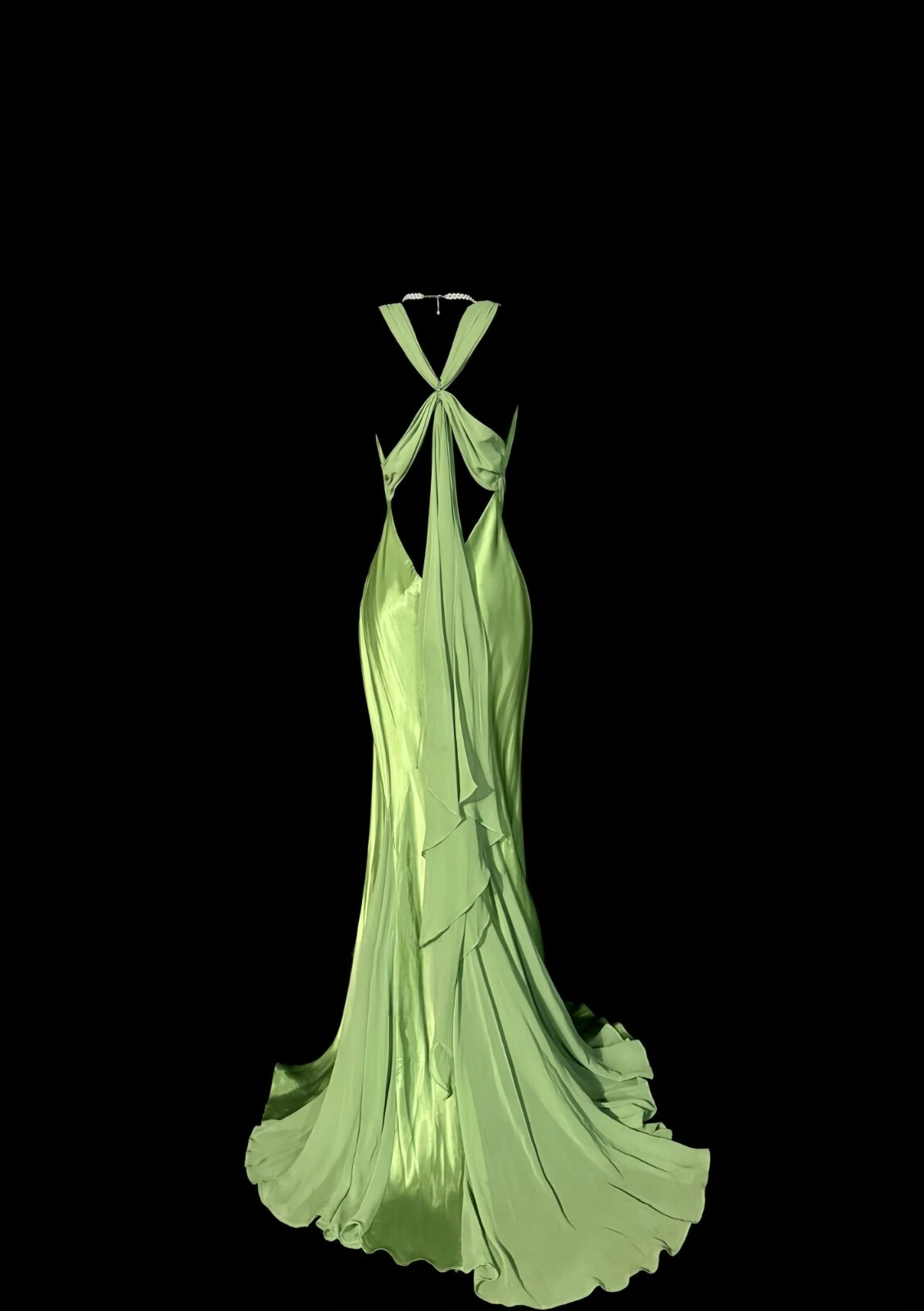 Sexy Green Prom Dress Satin V-Neck Backless Pleated Evening Dress cc3015