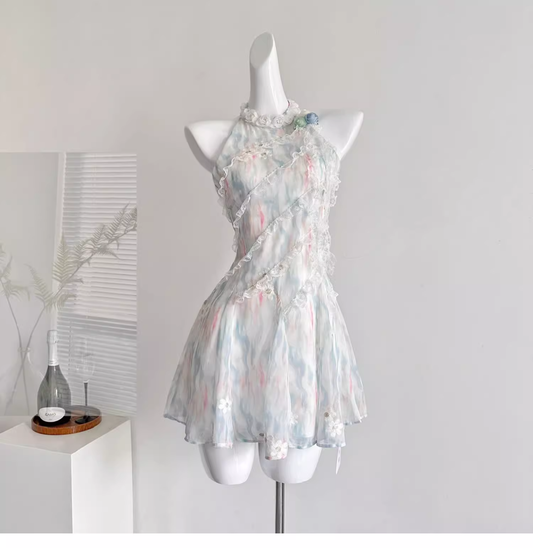 Jasmine Green Summer Sweet Slim Waist Design Short Dress cc3060