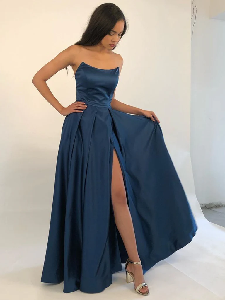 Strapless Burgundy Long Prom Dresses, Simple Formal Evening Dresses C1454