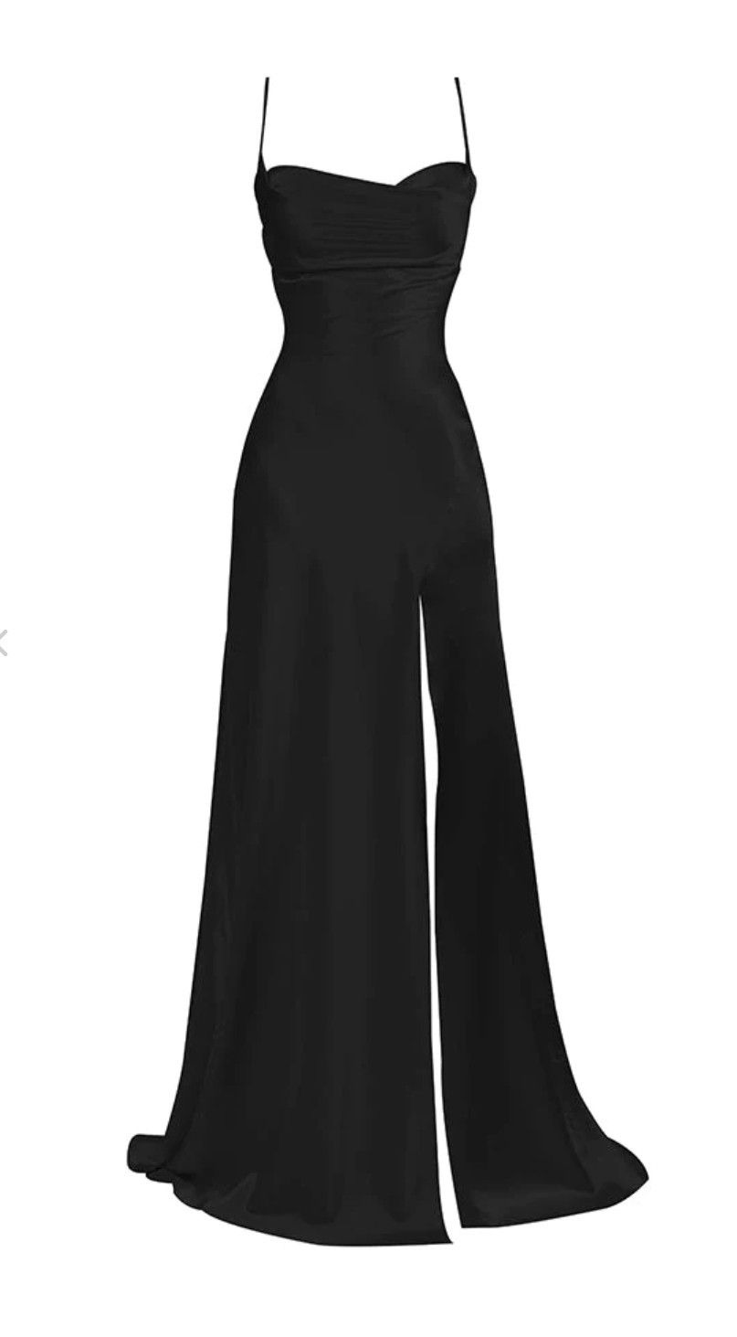 Classic Black Spaghetti Straps Prom Dress with Split,Black Evening Dress cc515