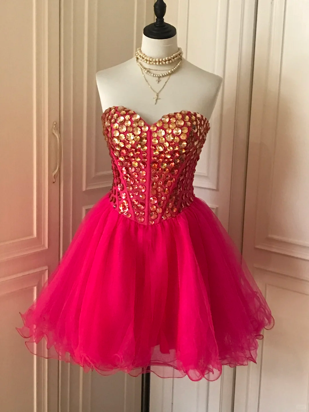 Gorgeous Strapless Red Chiffon Beaded A Line Birthday Outfits Homecoming Dress cc3181