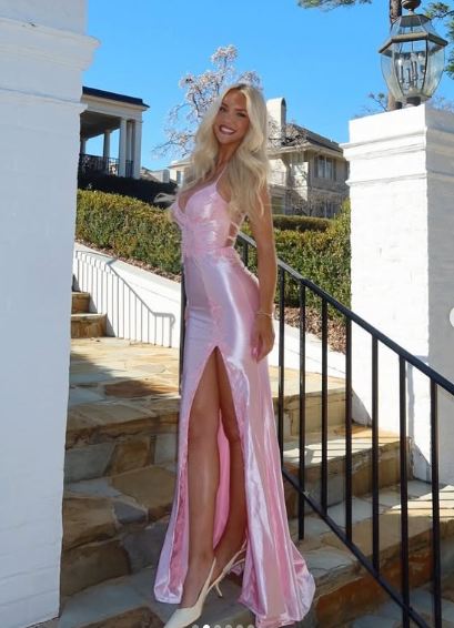 Pretty Pink Satin Appliques Mermaid Evening Dress,Spaghetti Straps Slit Prom Dress cc2716