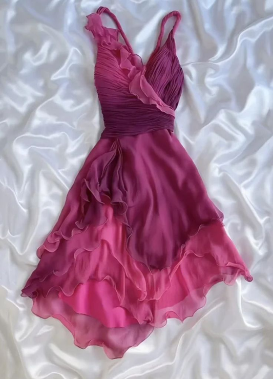 Unique Dragon Fruit Chiffon Homecoming Dress Cocktail Dress cc3041