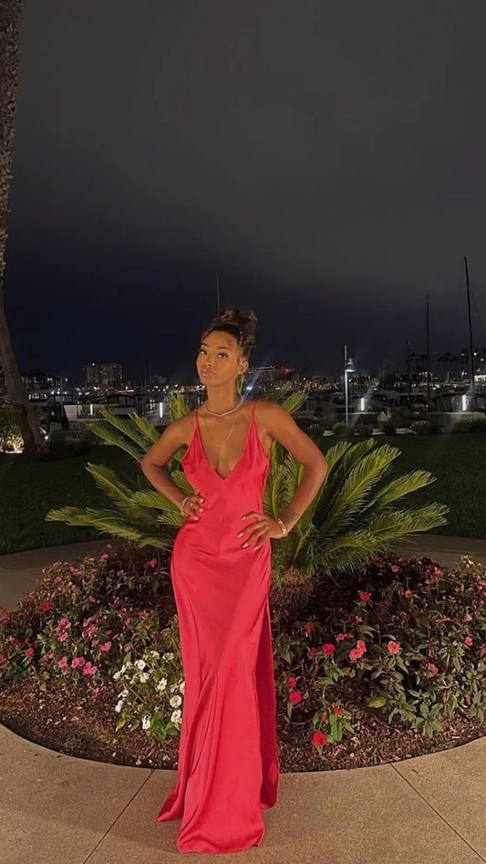 Simple Hot Pink Spaghetti Straps Evening Dress,Graduation Dress cc652