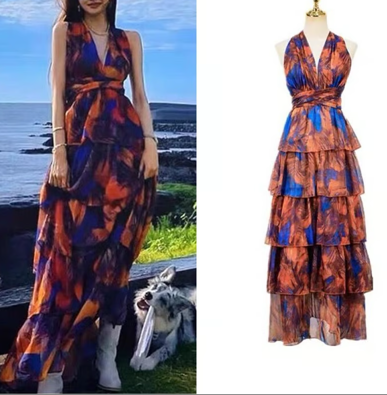 Halter neck prom dress, beach dress,seaside vacation dress,bohemian long dress cc1262