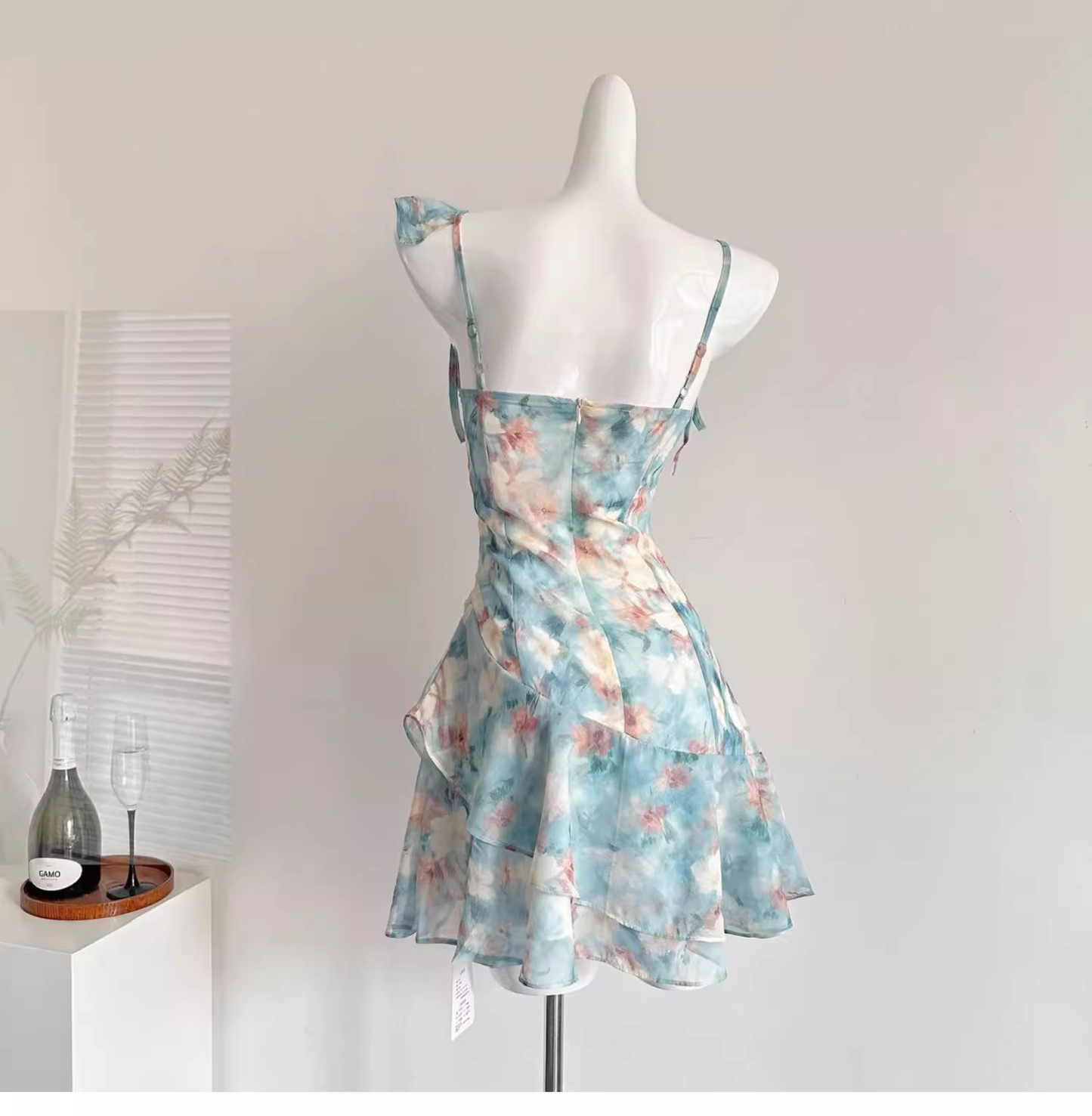 Spaghetti Straps Irregular Ruffles Short Holiday Dress cc3055