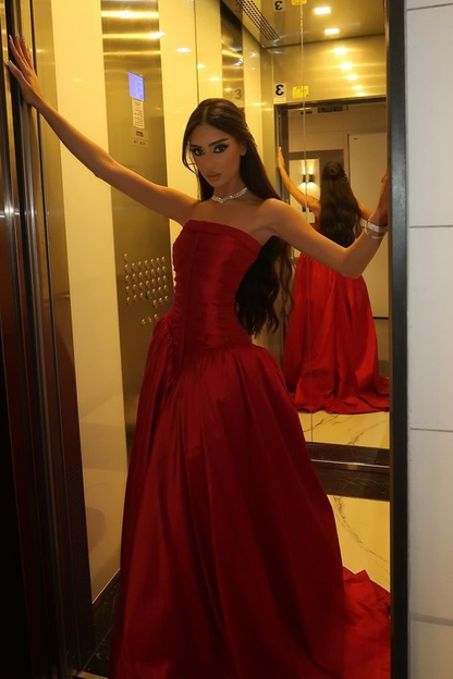 Charming Princess A Line Strapless Red Long Party Evening Dress cc2591