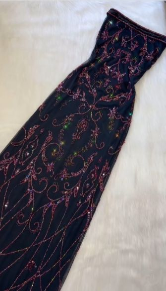 Luxury Strapless Tulle Beaded Long Evening Dress Navy Blue Party Prom Dress cc2042