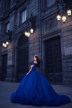 Off Shoulder Ball Gown Women Royal Blue Ruffle Princess Sweet 16 Dress  cc72
