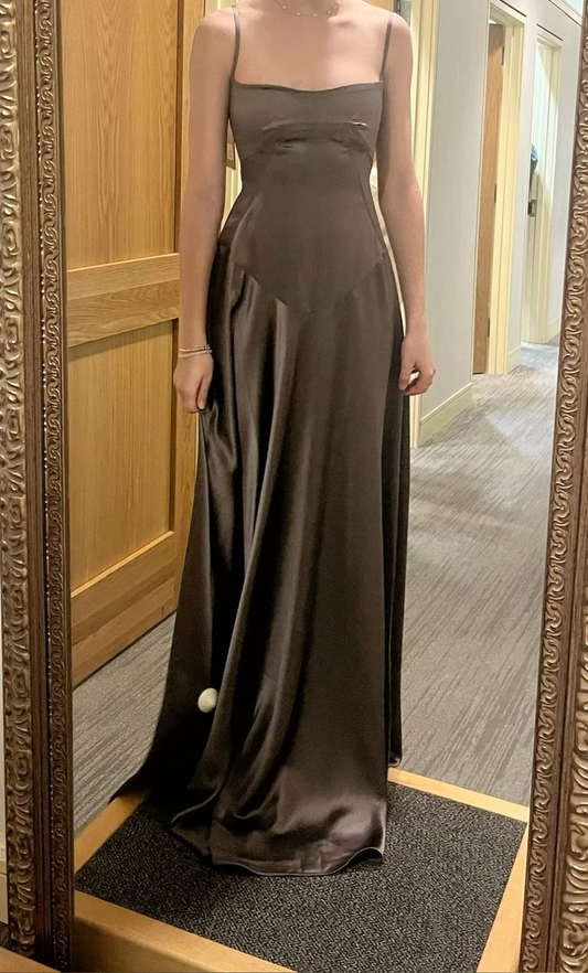 Simple Spaghetti Straps Long A Line Satin Prom Dress New Arrive Party Evening Dress cc1526