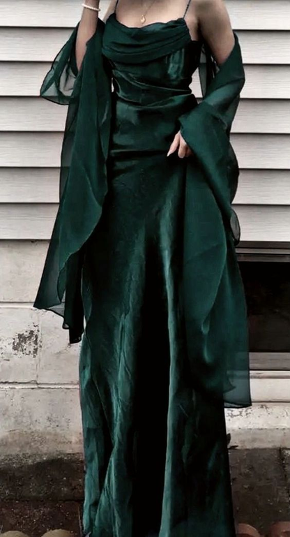 Vintage Green Spaghetti Straps Long A Line Evening Dress Formal Party Prom Dress cc1547