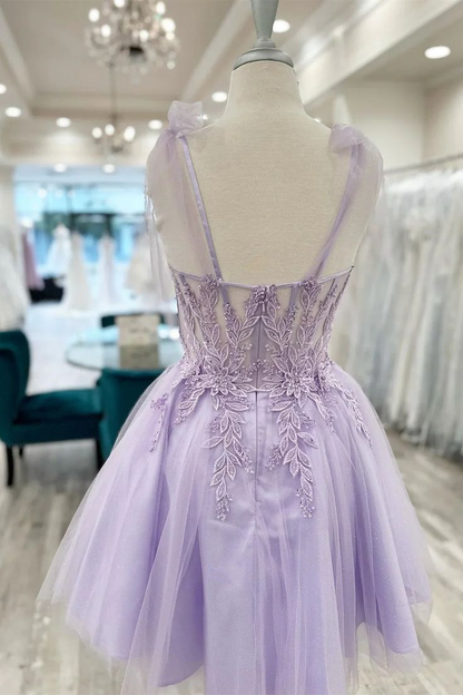 Pretty A-Line Lilac Appliques Beaded Sweetheart Short Homecoming Dress Prom Dress cc1779