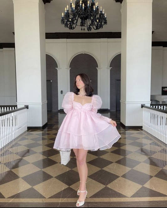 Retro Style Pink A-line Puffy Homecoming Dress,Pink Birthday Party Dress  cc1341