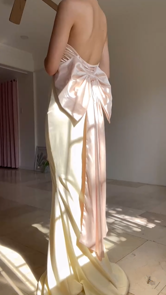 Classy Strapless Satin Mermaid Evening Dress With Bow,Long Party Prom Dress cc2934