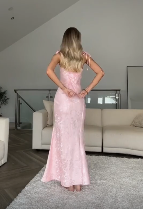 Pretty Straps Floral Print Prom Evening Gown Pink Mermaid Party Dress cc1611