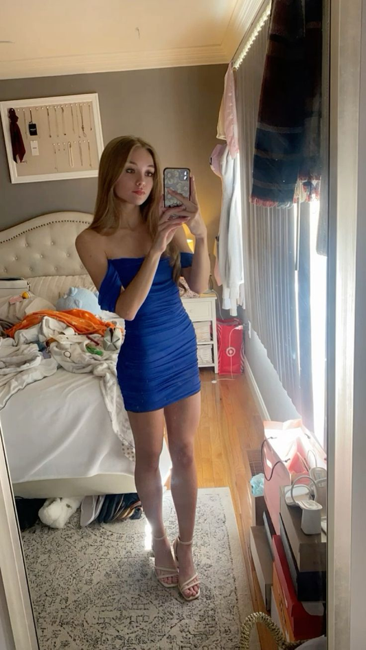 Simple Blue Off The Shoulder Bodycon Cocktail Dress Short Formal Homecoming Dress cc3418