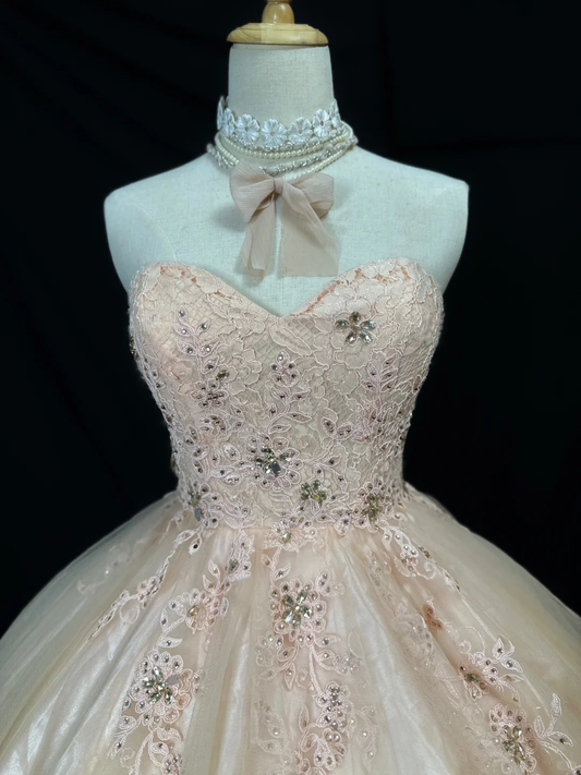 Sweet Peach Powder Strapless Tulle Lace Beaded Homecoming Dress A Line Short Party Dress cc3117