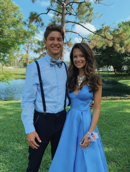 Chic A-line Blue V Neck Prom Dress,Blue Formal Dress  cc922