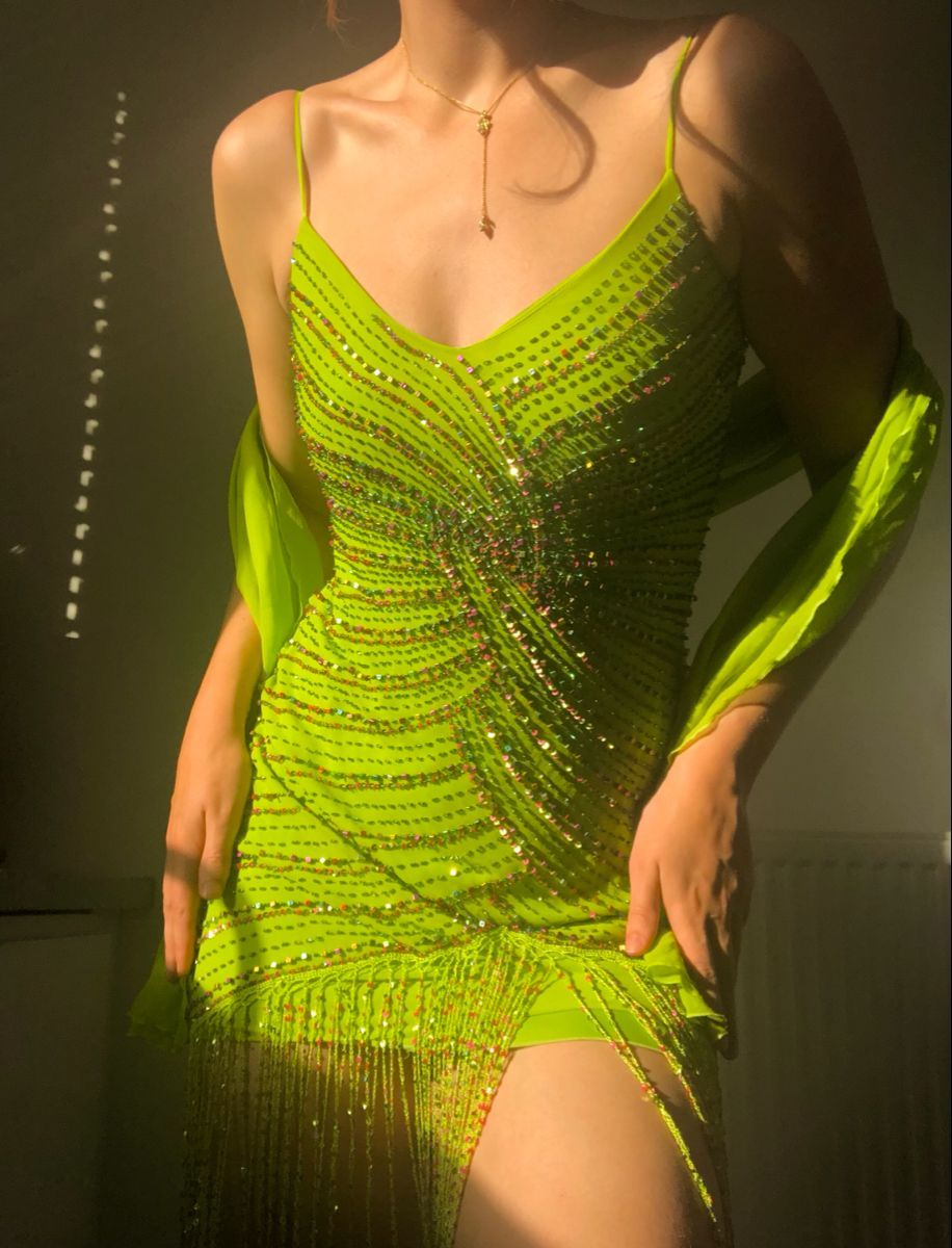 Gorgeous Spaghetti Straps Lemon Green Chiffon Beaded Bodycon Cocktail Dress Formal Homecoming Dress Birthday Outfits cc3459