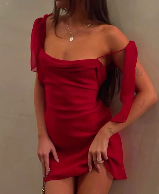 Sexy Spaghetti Straps Red Chiffon Short Cocktail Dress 8th Grade Homecoming Dress cc3378