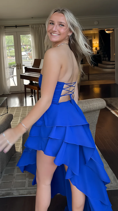 Sexy Strapless Royal Blue Layered Party Evening Dress,Formal Prom Dress cc2479