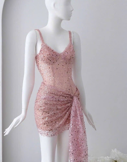 Sparkly Tulle Sequin Sheath Cocktail Dress Pink Short Homecoming Dress Birthday Outfits Dress cc3276