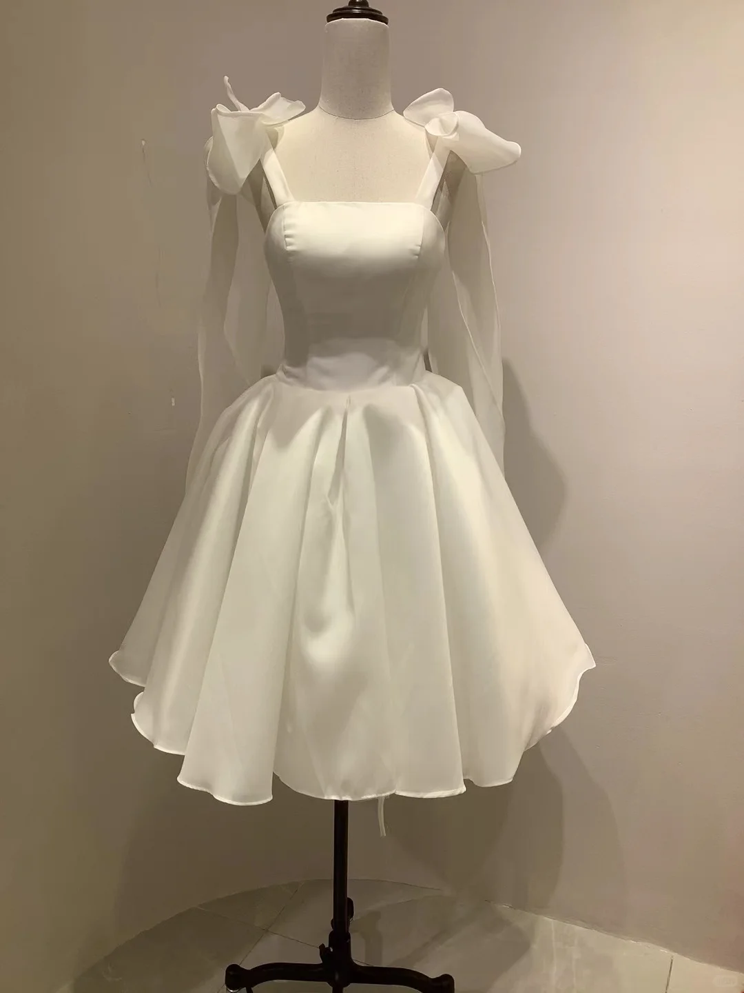 Simple Bow Straps A Line Short Party Dress Homecoming Dress White Birthday Dress cc3093