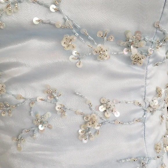 Elegant Light Blue Tulle Sequins Beaded Evening Dress Layered A Line Party Prom Dress cc2450