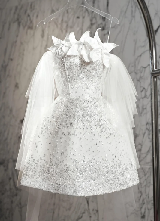 Pretty White Tulle Sequin Appliques Homecoming Dress Short Party Dress cc3194