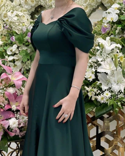 Dark Green Satin Bridesmaid Dresses Cap Sleeves,A-line Dark Green Evening Dress  cc690