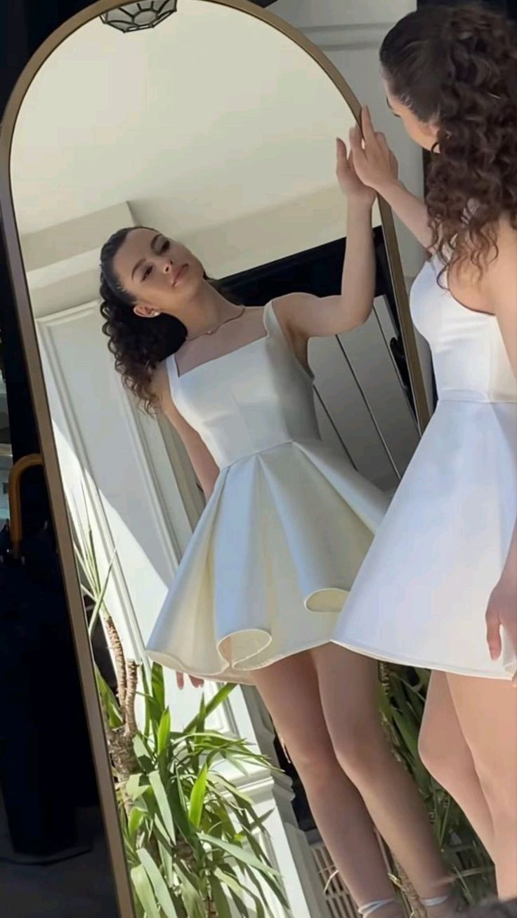 Simple White A Line Satin Homecoming Mini Party Dress cc1711
