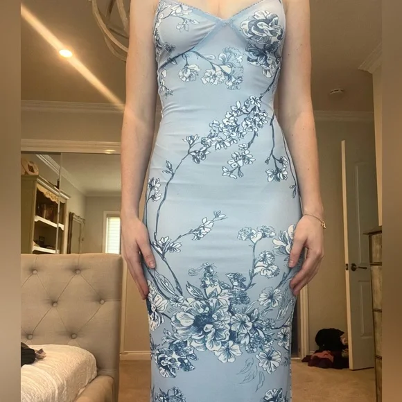 Unique Mermaid Blue Print Prom Dress Long Party Evening Dress cc1653