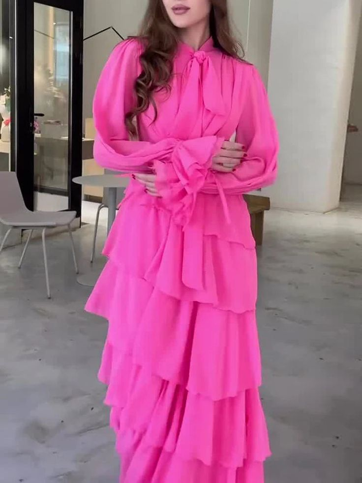 Stylish Hot Pink Chiffon Layered Evening Dress Formal Party Prom Dress  cc1671