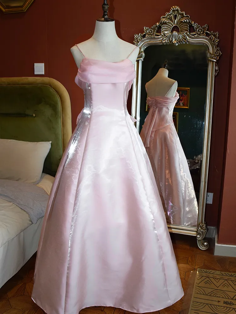 Sweet Pink Satin A Line Evening Dress Elegant Prom Party Dress cc1484