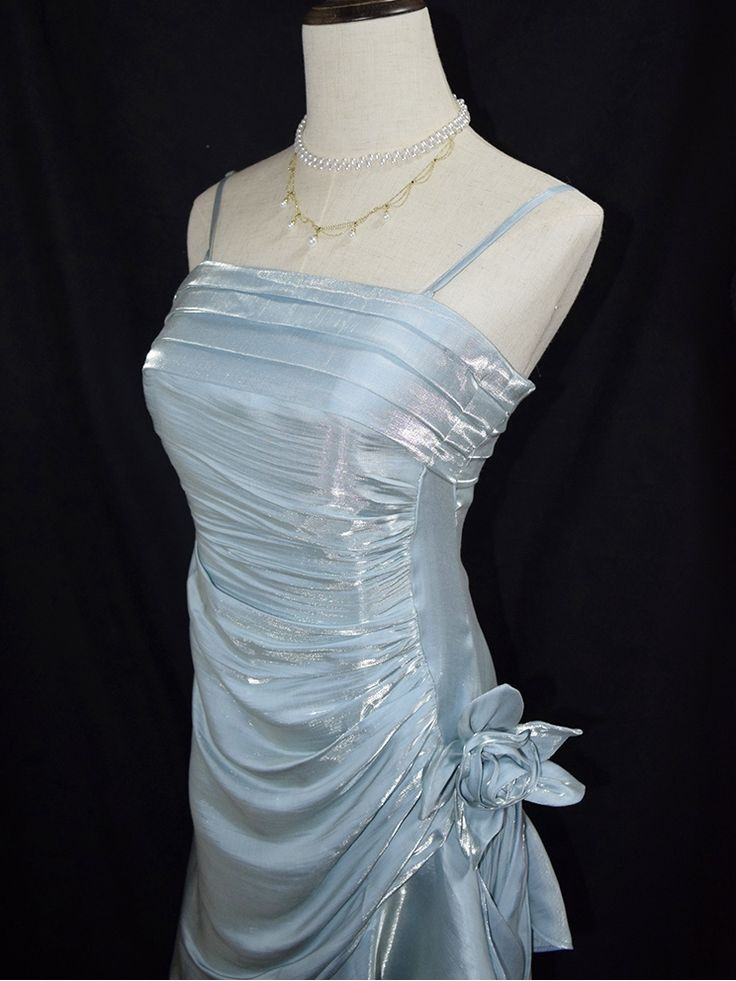 Charming Baby Blue Vintage Floral Dress Asymmetrical Hem Prom Dress Party Gown cc1454