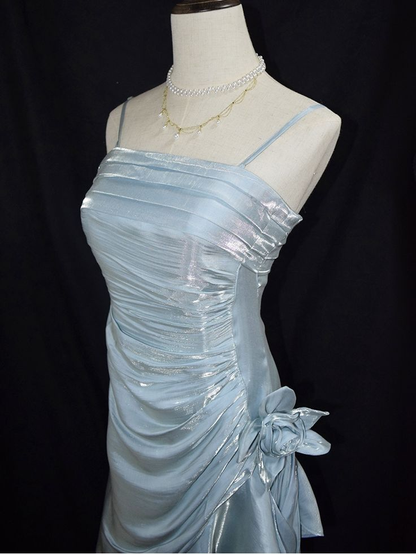 Charming Baby Blue Vintage Floral Dress Asymmetrical Hem Prom Dress Party Gown cc1454