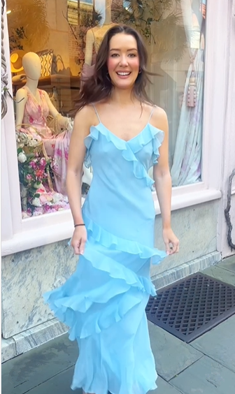 Blue Spaghetti Straps Chiffon Ruffle Prom Dress Long Party Dress cc2729