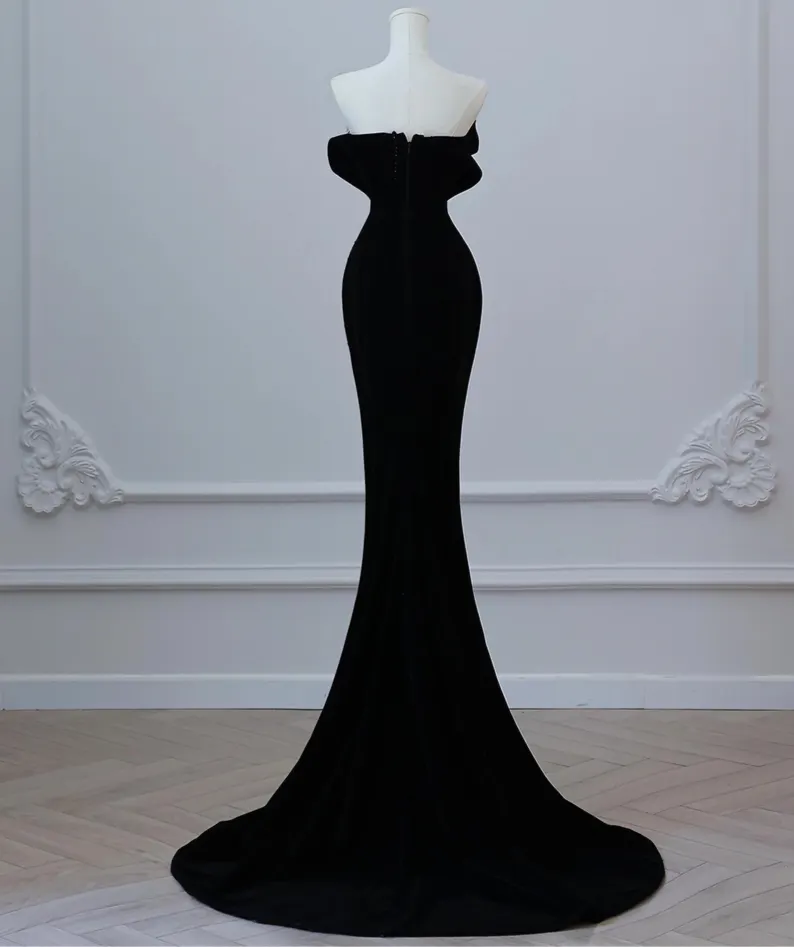 Black Velvet Beaded Prom Dress Formal Mermaid Evening Dress cc1703