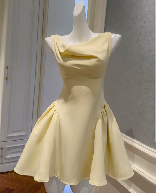 Beauty A Line Homecoming Dress Cowl Neck Light Yellow Birthday Party Dress Cocktail Dress cc5658