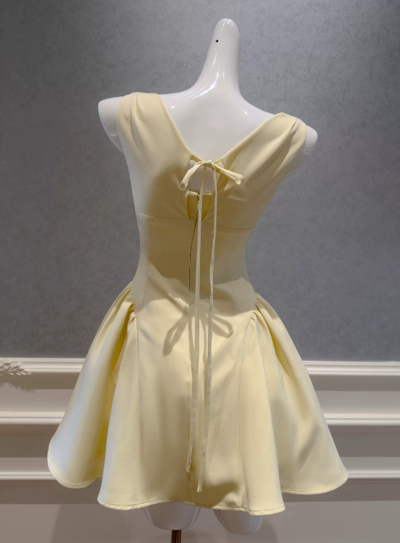 Beauty A Line Homecoming Dress Cowl Neck Light Yellow Birthday Party Dress Cocktail Dress cc5658