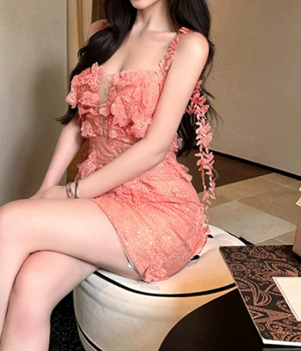 Pretty Homecoming Dress Spaghetti Straps Sheath Floral Birthday Party Dress Cocktail Dress cc5659