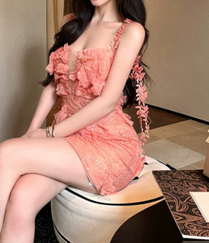 Pretty Homecoming Dress Spaghetti Straps Sheath Floral Birthday Party Dress Cocktail Dress cc5659