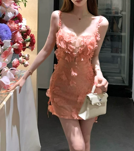 Pretty Homecoming Dress Spaghetti Straps Sheath Floral Birthday Party Dress Cocktail Dress cc5659