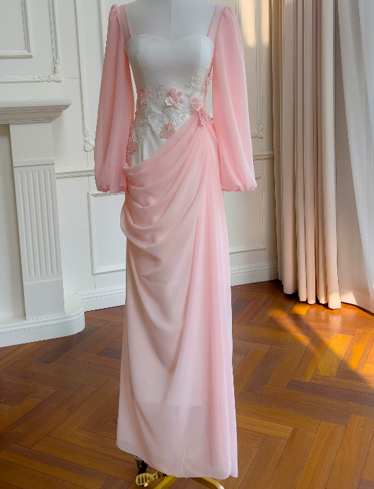 Beauty Prom Dress Light Pink Sweetheart Chiffon Pleated Gala Dress Evening Dress cc5663